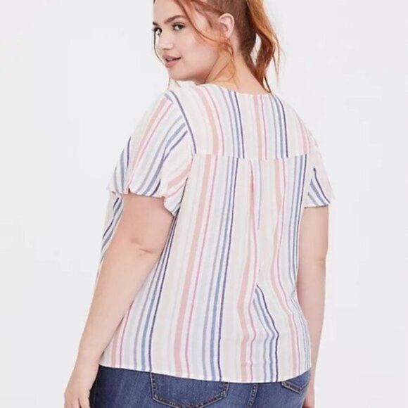 Torrid | Multi-Stripe Gauze Button Front Top 2X - Picture 2 of 8